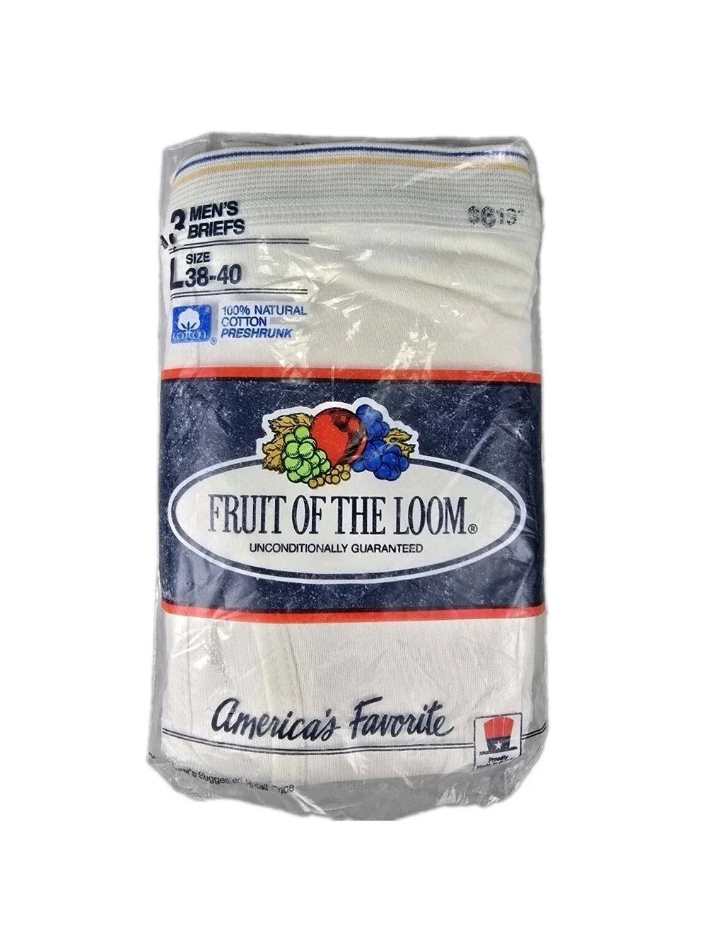 Fruit of the Loom Briefs 3 Pack White Cotton Large 38-40 Deadstock Vtg 1989